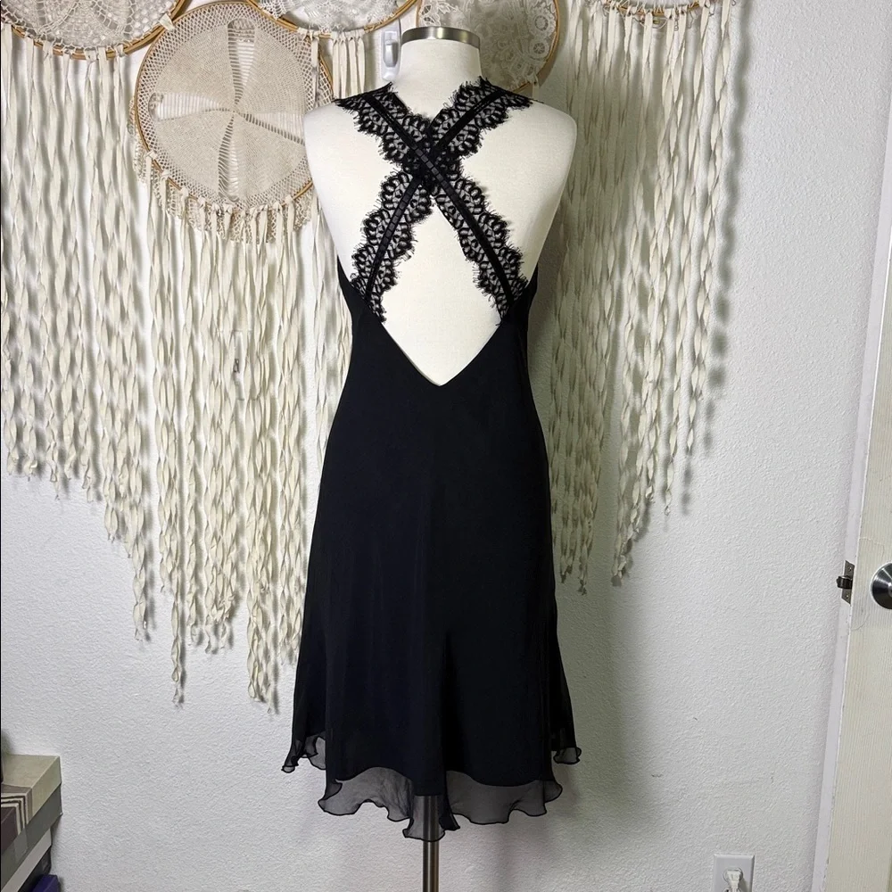 A.B.S | Allen Schwartz Vintage Black Slip Dress with Lace Straps size 12/P
